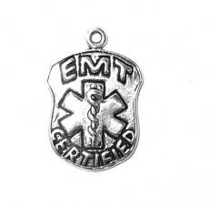 Charms. Sterling Silver, 16.3mm Width by 2.4mm Length by 23.9mm Height, EMT Badge Charm. Quantity Per Pack: 1 Piece.
