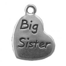 Charms. Sterling Silver, 14.8mm Width by 1.3mm Length by 20.0mm Height, Big Sister Heart Charm. Quantity Per Pack: 1 Piece.