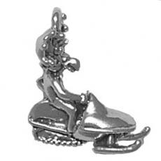 Charms. Sterling Silver, 13.1mm Width by 18.3mm Length by 21.4mm Height, Moose on Snow Mobile Charm. Quantity Per Pack: 1 Piece.