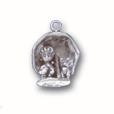 Charms. Sterling Silver, 14.6mm Width by 11.0mm Length by 18.0mm Height, Girl & Cat Under Umbrella Charm. Quantity Per Pack: 1 Piece.