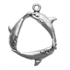 Charms. Sterling Silver, 20.4mm Width by 8.1mm Length by 24.7mm Height, Ring of Three Dolphins Charm. Quantity Per Pack: 1 Piece.