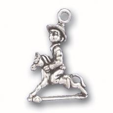 Charms. Sterling Silver, 17.7mm Width by 9.1mm Length by 23.9mm Height, Boy on Toy Horse Charm. Quantity Per Pack: 1 Piece.