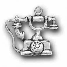 Charms. Sterling Silver, 19.6mm Width by 10.4mm Length by 16.2mm Height, Old Fashioned Phone Charm. Quantity Per Pack: 1 Piece.