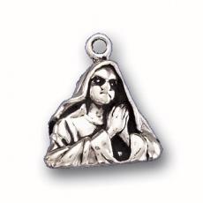 Charms. Sterling Silver, 16.0mm Width by 6.4mm Length by 17.5mm Height, Mary Praying Charm. Quantity Per Pack: 1 Piece.