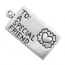 Charms. Sterling Silver, 12.2mm Width by 2.1mm Length by 24.2mm Height, Love Letter Charm. Quantity Per Pack: 1 Piece.