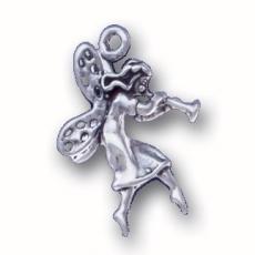 Charms. Sterling Silver, 14.9mm Width by 6.5mm Length by 23.0mm Height, Fairy With Trumpet Charm. Quantity Per Pack: 1 Piece.