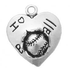 Charms. Sterling Silver, 16.2mm Width by 5.5mm Length by 18.9mm Height, I Heart Baseball Charm. Quantity Per Pack: 1 Piece.