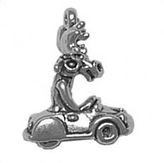 Charms. Sterling Silver, 12.5mm Width by 14.9mm Length by 18.7mm Height, Moose in Car Charm. Quantity Per Pack: 1 Piece.