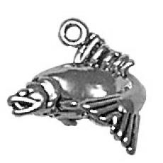 Charms. Sterling Silver, 11.8mm Width by 8.9mm Length by 10.1mm Height, Trout Charm. Quantity Per Pack: 1 Piece.