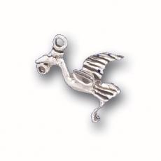 Charms. Sterling Silver, 16.3mm Width by 12.8mm Length by 15.9mm Height, Stork With Baby Charm. Quantity Per Pack: 1 Piece.