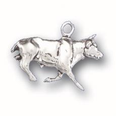 Charms. Sterling Silver, 18.2mm Width by 6.7mm Length by 16.6mm Height, Bull Charm. Quantity Per Pack: 1 Piece.