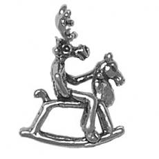 Charms. Sterling Silver, 11.3mm Width by 16.5mm Length by 22.1mm Height, Moose on Rocking Horse Charm. Quantity Per Pack: 1 Piece.