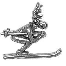 Charms. Sterling Silver, 13.2mm Width by 22.1mm Length by 13.2mm Height, Moose Skiing Charm. Quantity Per Pack: 1 Piece.