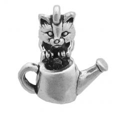 Charms. Sterling Silver, 15.0mm Width by 14.9mm Length by 19.4mm Height, Kitten in Watering Can Charm. Quantity Per Pack: 1 Piece.