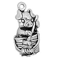 Charms. Sterling Silver, 8.7mm Width by 9.1mm Length by 20.3mm Height, Pig in a Bucket Charm. Quantity Per Pack: 1 Piece.