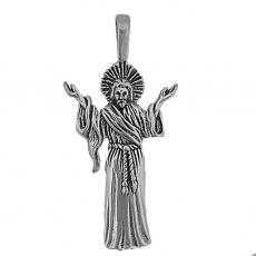 Charms. Sterling Silver, 22.6mm Width by 6.4mm Length by 45.7mm Height, Jesus Pendant. Quantity Per Pack: 1 Piece.