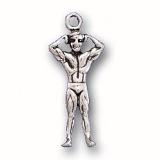 Charms. Sterling Silver, 11.5mm Width by 3.8mm Length by 25.3mm Height, Muscle Man Charm. Quantity Per Pack: 1 Piece.