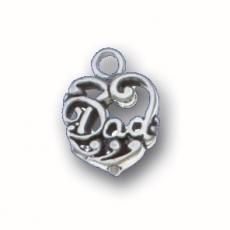 Charms. Sterling Silver, 10.7mm Width by 1.5mm Length by 14.8mm Height, Filigree Heart with Dad Charm. Quantity Per Pack: 1 Piece.