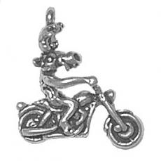 Charms. Sterling Silver, 10.3mm Width by 18.5mm Length by 20.0mm Height, Moose on Motorcycle Charm. Quantity Per Pack: 1 Piece.