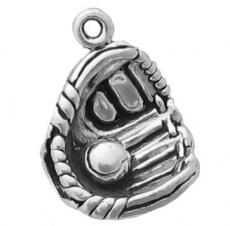 Charms. Sterling Silver, 13.4mm Width by 6.8mm Length by 18.4mm Height, Baseball Glove & Ball Charm. Quantity Per Pack: 1 Piece.