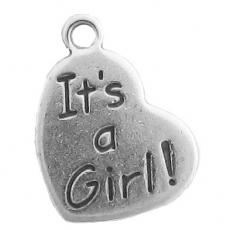 Charms. Sterling Silver, 15.2mm Width by 1.3mm Length by 20.2mm Height, "It's a Girl" Engraved on a Heart Charm. Quantity Per Pack: 1 Piece.