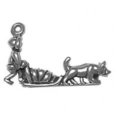 Charms. Sterling Silver, 24.8mm Width by 6.3mm Length by 15.2mm Height, Dog Sled Charm. Quantity Per Pack: 1 Piece.