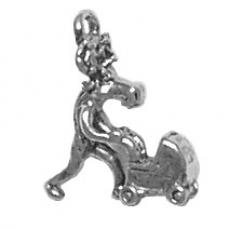 Charms. Sterling Silver, 6.4mm Width by 13.1mm Length by 15.8mm Height, Moose with Baby Buggy Charm. Quantity Per Pack: 1 Piece.