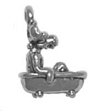 Charms. Sterling Silver, 6.5mm Width by 11.1mm Length by 14.5mm Height, Moose in Bathtub Charm. Quantity Per Pack: 1 Piece.