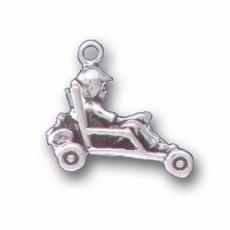 Charms. Sterling Silver, 21.0mm Width by 12.0mm Length by 18.9mm Height, Go Cart Charm. Quantity Per Pack: 1 Piece.