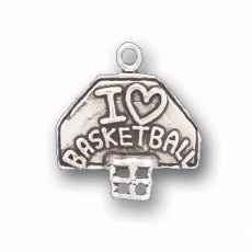 Charms. Sterling Silver, 17.0mm Width by 6.7mm Length by 18.3mm Height, I Heart Basketball Charm. Quantity Per Pack: 1 Piece.