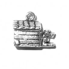 Charms. Sterling Silver, 14.2mm Width by 8.2mm Length by 11.7mm Height, Dog in Doghouse Charm. Quantity Per Pack: 1 Piece.