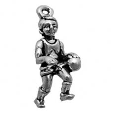 Charms. Sterling Silver, 8.9mm Width by 8.5mm Length by 23.2mm Height, Basketball Player Charm. Quantity Per Pack: 1 Piece.