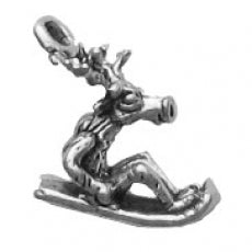 Charms. Sterling Silver, 8.1mm Width by 11.7mm Length by 13.5mm Height, Moose on Sled Charm. Quantity Per Pack: 1 Piece.