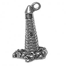 Charms. Sterling Silver, 12.9mm Width by 8.3mm Length by 19.5mm Height, Lighthouse Charm. Quantity Per Pack: 1 Piece.