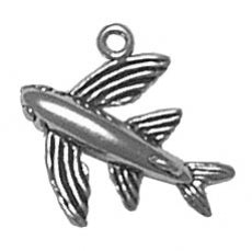 Charms. Sterling Silver, 18.3mm Width by 4.0mm Length by 16.5mm Height, Flying Fish Charm. Quantity Per Pack: 1 Piece.