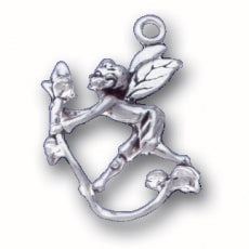 Charms. Sterling Silver, 20.7mm Width by 6.0mm Length by 23.3mm Height, Fairy With Vine Flower Charm. Quantity Per Pack: 1 Piece.