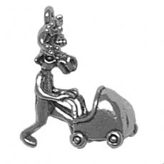 Charms. Sterling Silver, 12.0mm Width by 17.8mm Length by 21.9mm Height, Moose Pushing Carriage Charm. Quantity Per Pack: 1 Piece.