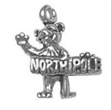 Charms. Sterling Silver, 12.7mm Width by 4.5mm Length by 14.9mm Height, Bear With North Pole Sign Charm. Quantity Per Pack: 1 Piece.