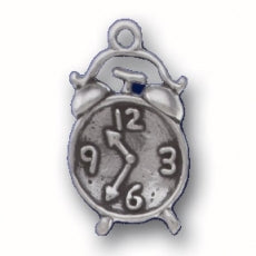 Charms. Sterling Silver, 12.1mm Width by 5.0mm Length by 20.2mm Height, Old Fashioned Clock Charm. Quantity Per Pack: 1 Piece.