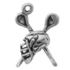 Charms. Sterling Silver, 11.6mm Width by 7.2mm Length by 18.1mm Height, Lacrosse Mask & Stick Charm. Quantity Per Pack: 1 Piece.