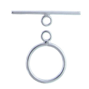 Sterling Silver, 12 mm Width by 1.1mm Length by 16.1mm Height, Plain Circle Toggle Clasp Ring and 18.5mm Width by 1.1m Length, Plain Toggle Clasp Bar. Quantity Per Pack: 2 Pairs.