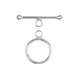 Sterling Silver, 14.7mm Width by 1.3mm Length by 19.2mm Height, Plain Circle Toggle Clasp Ring and 22.1mm Width by 2.0mm Length, Plain Toggle Clasp Bar with Ball Ends. Quantity Per Pack: 2 Pairs.