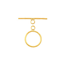 Load image into Gallery viewer, Sterling Silver Gold Plated, 11.9mm Width by 1.1mm Length by 16.1mm Height, Plain Circle Toggle Clasp Ring and 18.5mm Width by 1.1m Length, Plain Toggle Clasp Bar. Quantity Per Pack: 2 Pairs.
