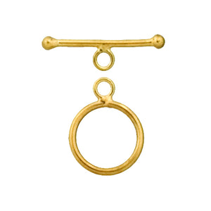 Sterling Silver Gold Plated, 12.1mm Width by 16.0mm Height, Plain Circle Toggle Clasp Ring and 18.4mm Width by 2.0mm Length, Plain Toggle Clasp Bar with Ball Ends. Quantity Per Pack: 2 Pairs.