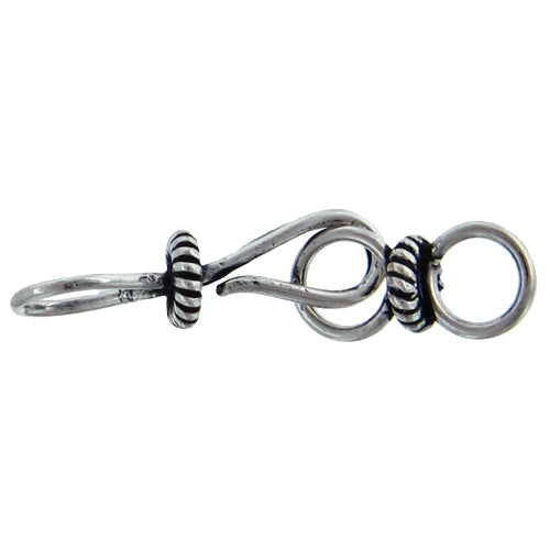 Sterling Silver Oxidized, 6.0mm Width by 7.1mm Length by 21.9mm Height, Fancy Eye Hook with 14.7mm Width by 5.8mm Length by 6.9mm Height, Fancy Clasp, Fancy Hook & Eye Clasp. Quantity Per Pack: 1 Pair.