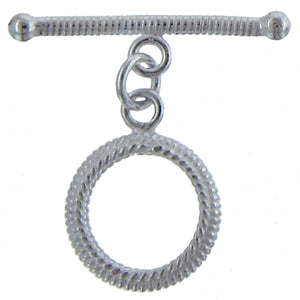 Sterling Silver, 14.1mm Width by 4.2mm Length by 18.3mm Height, Corrugated Circle Toggle Clasp Ring and 21.3mm Width by 2.5mm Length, Corrugated Toggle Clasp Bar. Quantity Per Pack: 1 Pair.