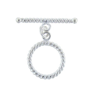 Sterling Silver, 11.2mm Width by 1.5mm Length by 14.6mm Height, Twisted Circle Toggle Clasp Ring and 17.8mm Width by 2.2mm Length, Twisted Toggle Clasp Bar. Quantity Per Pack: 1 Pair.