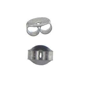 Surgical Steel, 5.5mm Width by 4.5mm Length by 2.6mm Height, Plain Ear Nut. Quantity Per Pack: 20 Pieces.