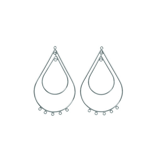 Sterling Silver, 32.6mm Width by 0.8mm Length by 53.3mm Height, 5 Strand Double Tear Drop Chandelier with Five 2.5mm Fix Rings at the bottom. Quantity Per Pack: 2 Pieces.