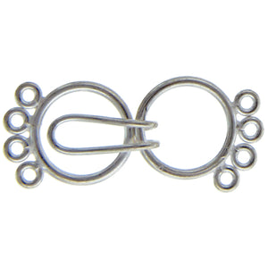 Sterling Silver, 16.0mm Width by 1.5mm Length by 19.7mm Height, 4 Strand Round Eye with 16.0mm Width by 5.8mm Length by 22.9mm Height, Round Hook, Round Hook & Eye Clasp. Quantity Per Pack: 1 Pair.